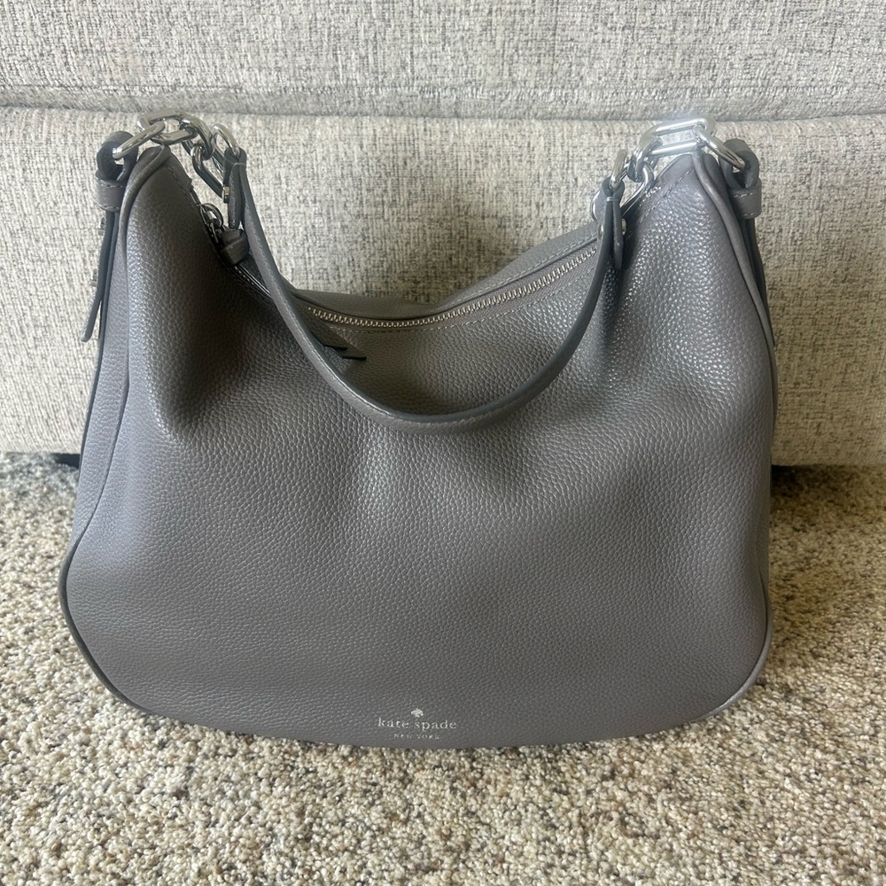 Kate Spade Pebbled Leather Hobo in Gray
